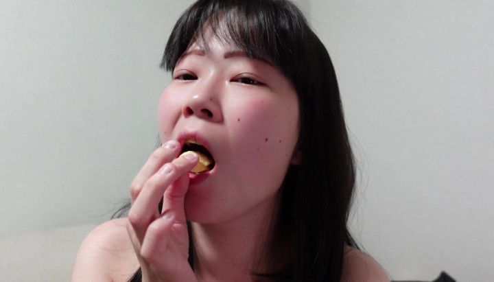 RIE Eating Japanese sweet potato snacks