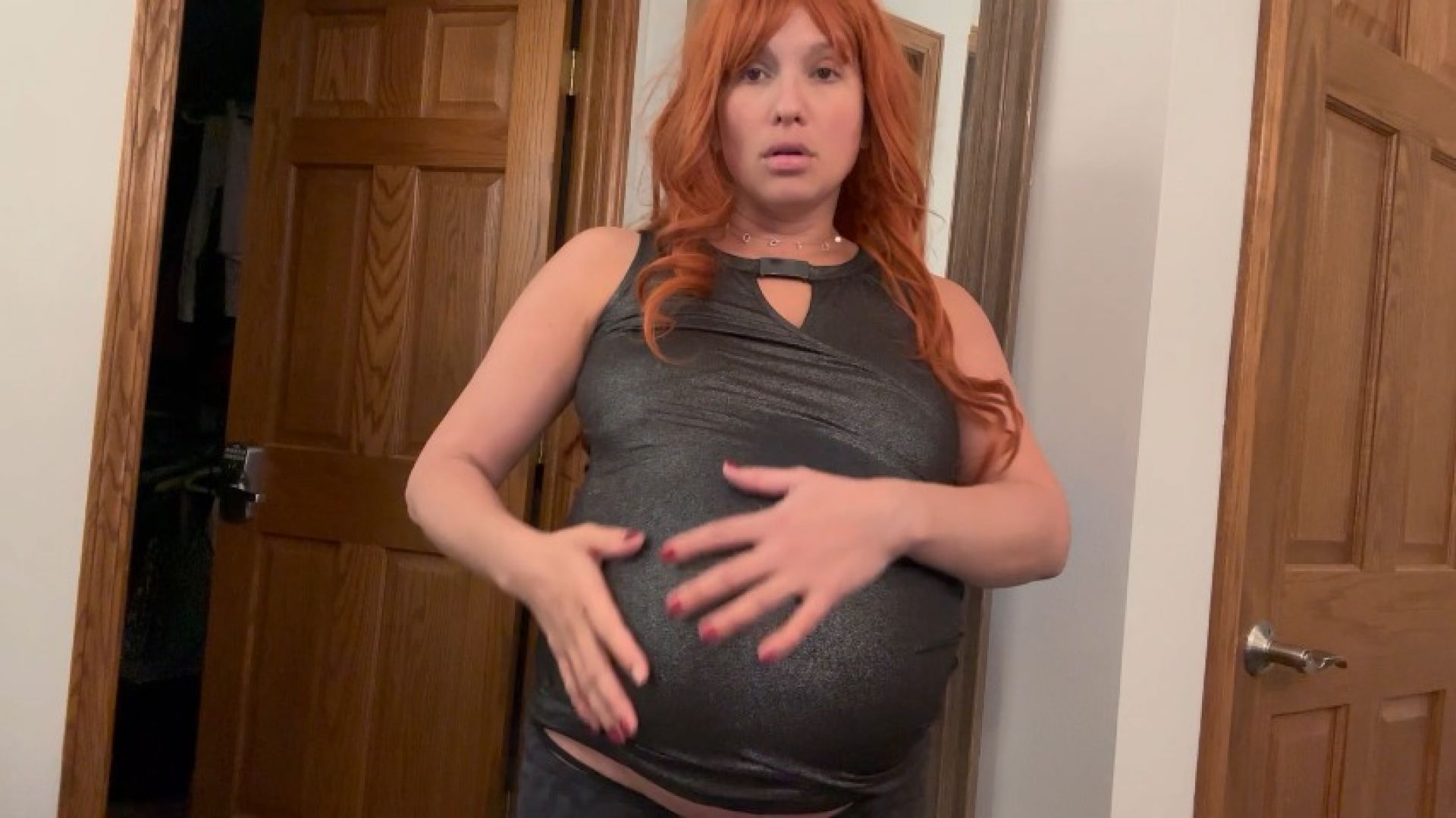 Pregnant Milf's Tummy So Full After Holiday Party