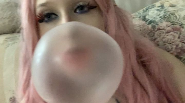 Blowing HUGE pink bubbles