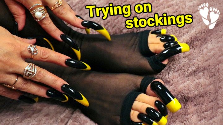 Long TOENAILS - Trying on stockings