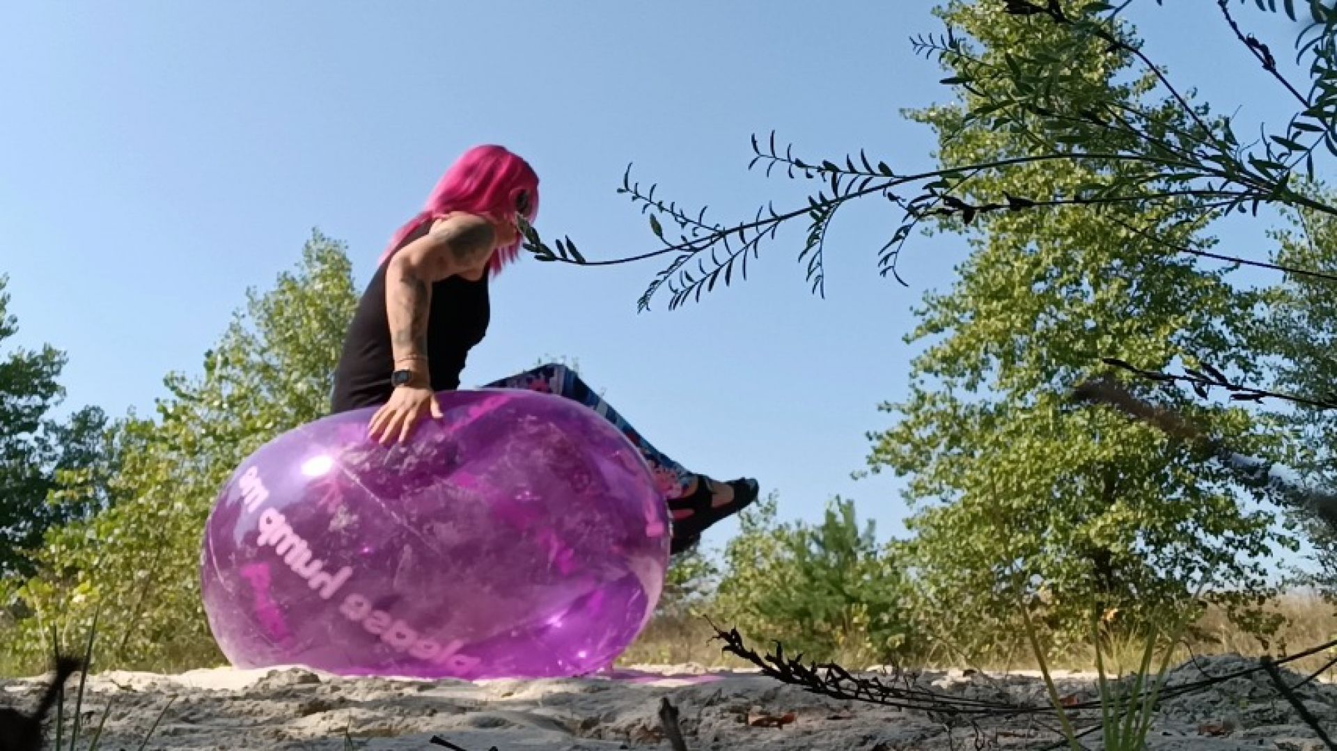 Girl on nature ride on shosu ball