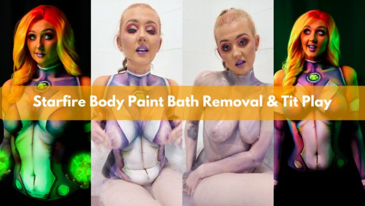 Cosplay Starfire Body Paint Bath Removal &amp; Tit Play