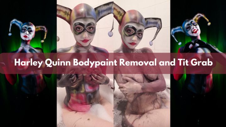 Cosplay Harlequin Body Paint Removal and Tit Grab