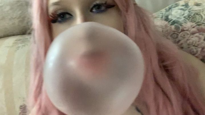 Blowing HUGE pink bubbles