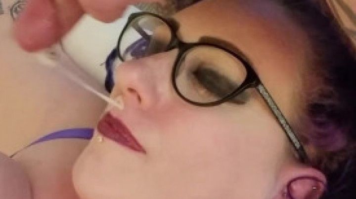 Cum on my face, MILF wearing glasses