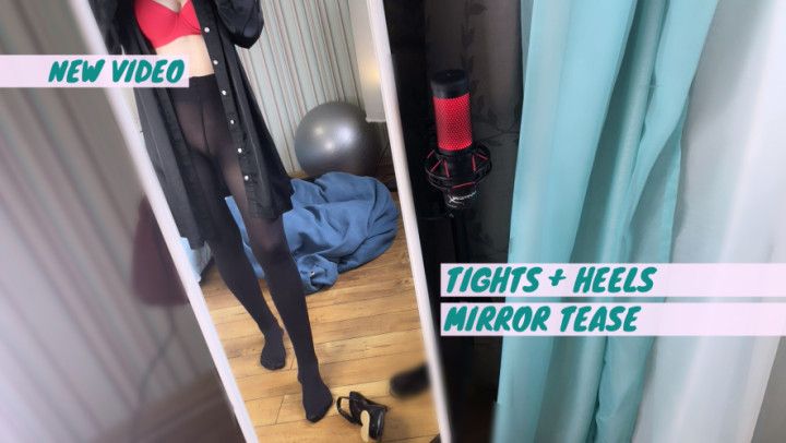 Black tights mirror tease