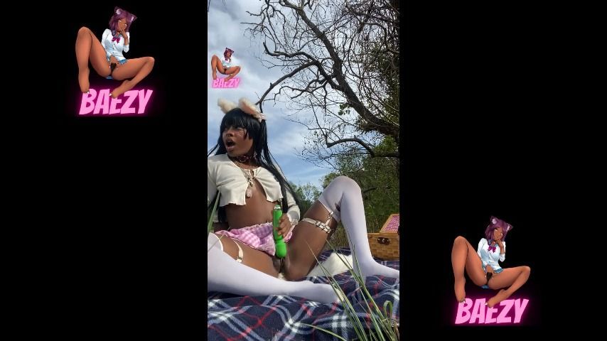 Petite Ebony Cosplayer almost CAUGHT Masturbating at PARK