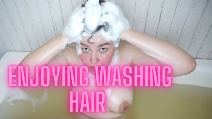 enjoying washong hair