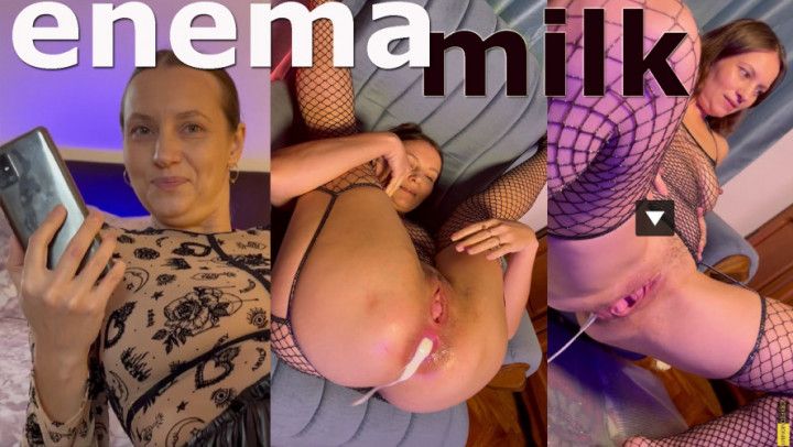 Mom show LilDick enema milk Anal Squirt