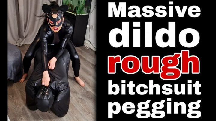 Rough Femdom Leather Bitchsuit Pegging