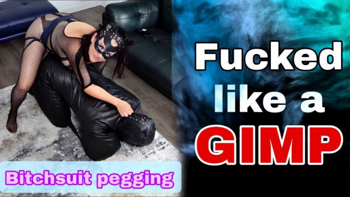 Pegging my Slave in His Leather Bitchsuit with a Big Strapon