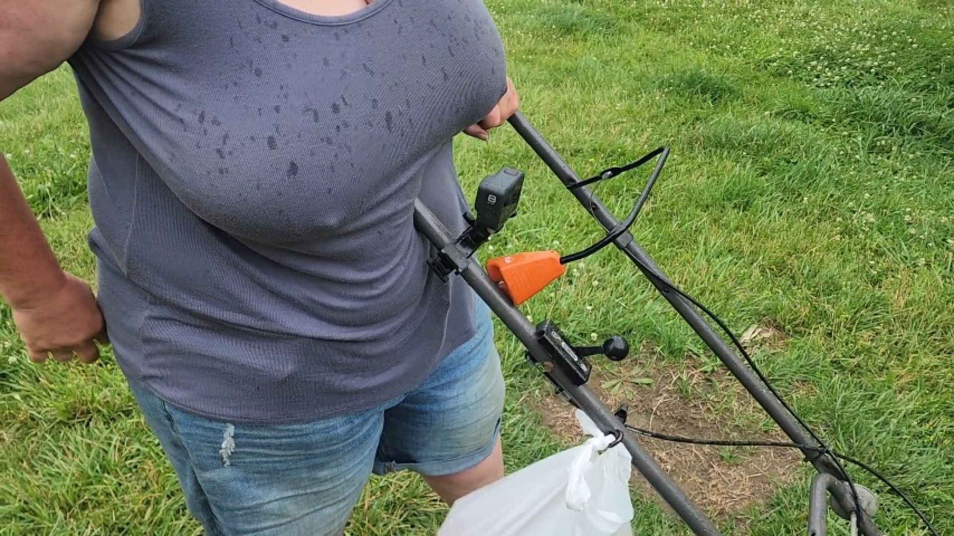 Topless yard work