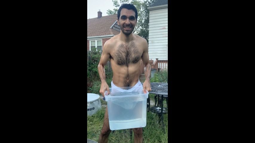 Hairy Guy Soaks Himself in White Briefs