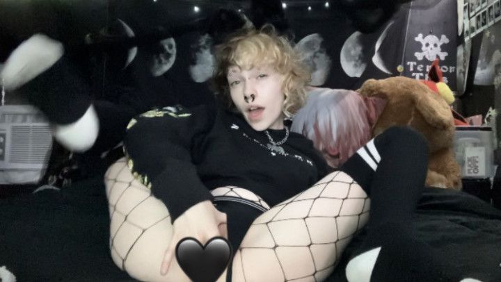 Bunnyboy rips fishnets and fucks himself