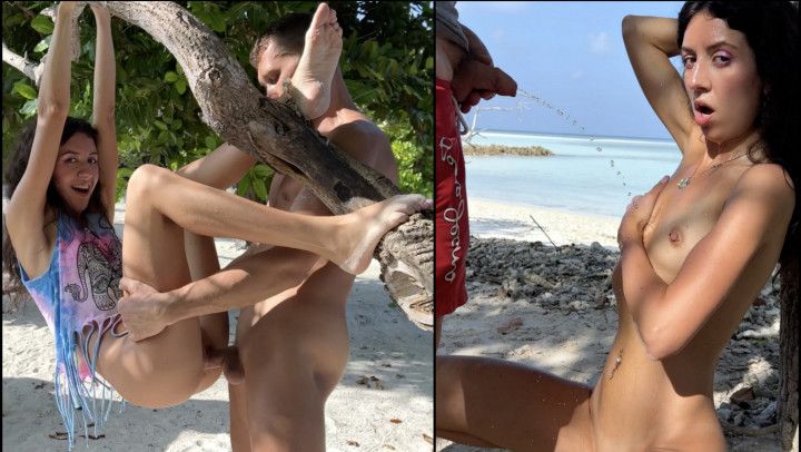 Sex on a tree on Tropical Beach, Facial, Piss Face