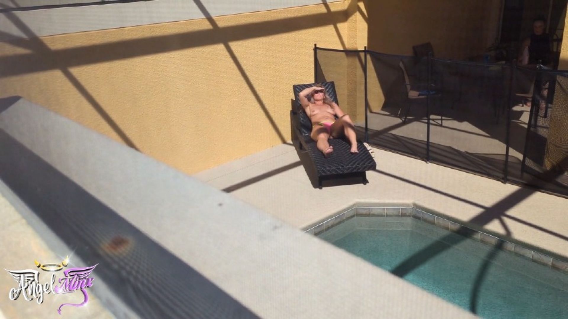 Blonde Housewife catches Neighbor's son peeping poolside
