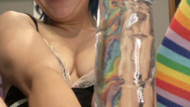 Clear dildo makes me cum