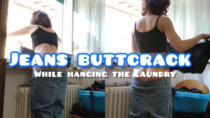 Jeans Buttcrack Voyeur while hanging the laundry out