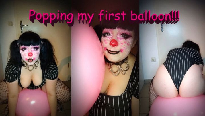 clowngirl riding a balloon until it pops