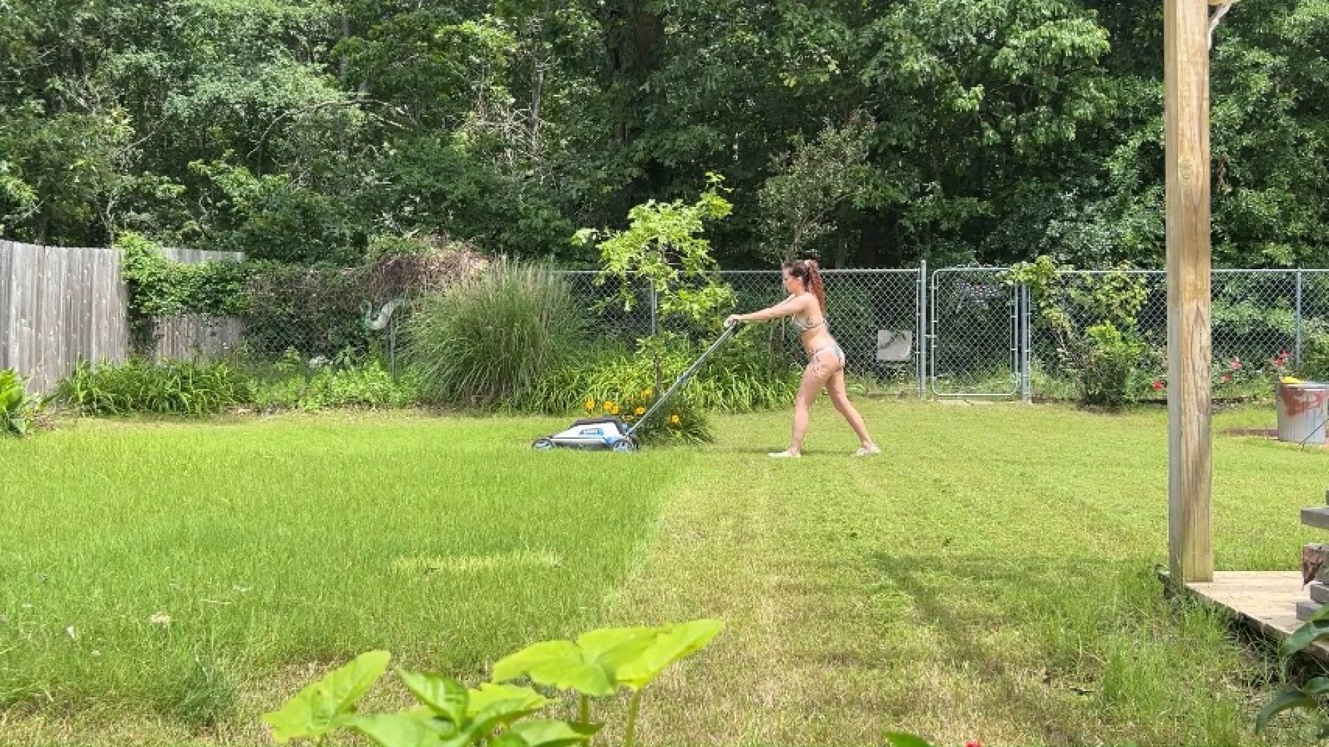 Mowing in My Tiny Bikini