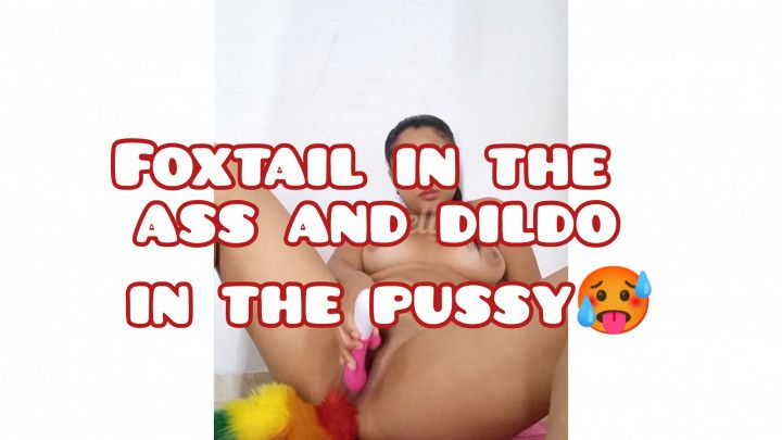 Foxtail in the ass and dildo in my tight little pussy