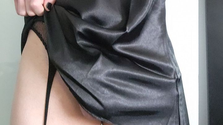 Teasing and cumming in black silk