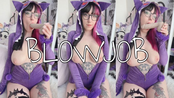 Sloppy blowjob with ahegao in a cute Gengar onesie