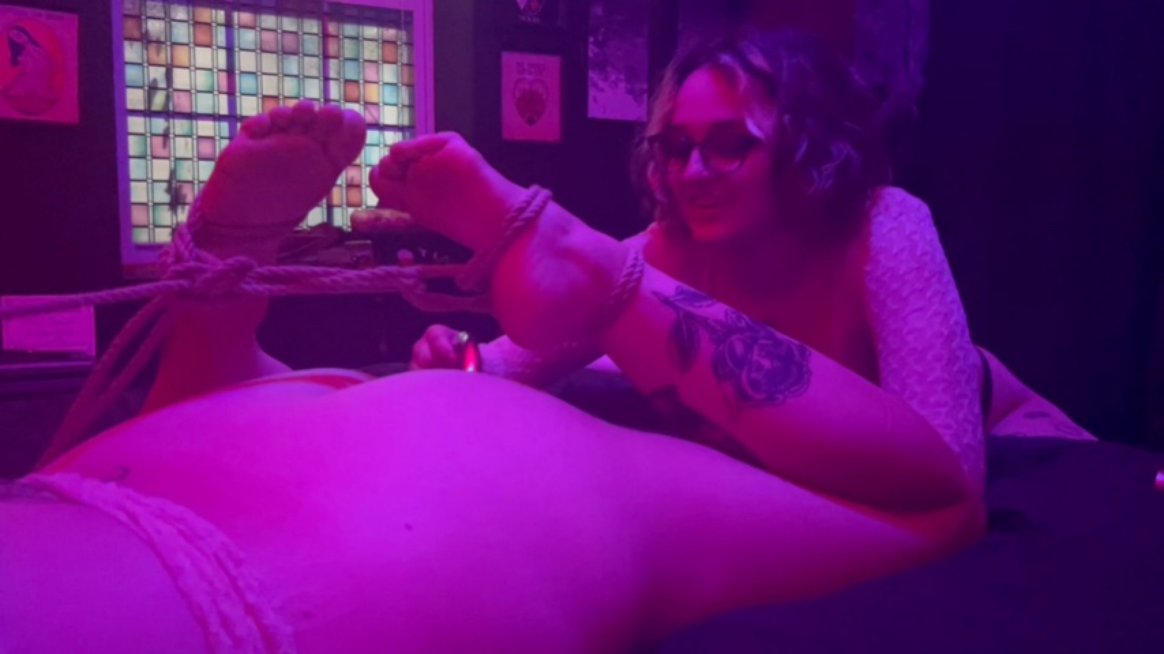 My first bound experience, teased by a tatted lesbian