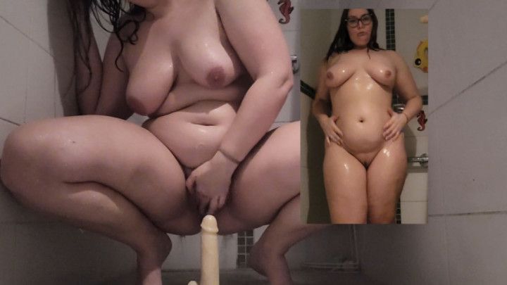 Chubby thick Milf dildo fuck in shower