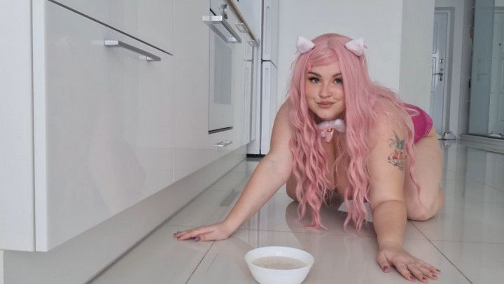 Sexy Pink Kitten Loves Milk