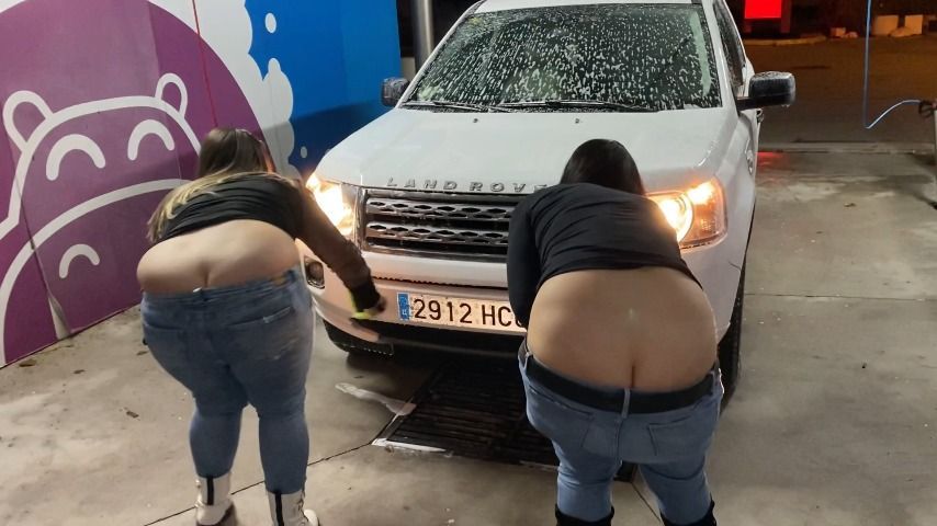 two butt cracks washing the car