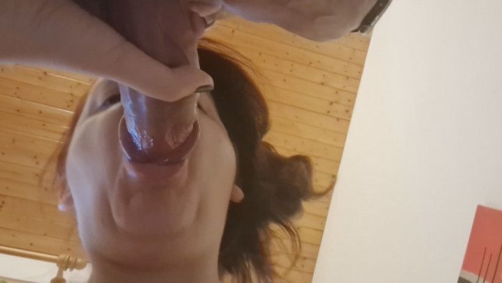 Huge cock in my slave's throat