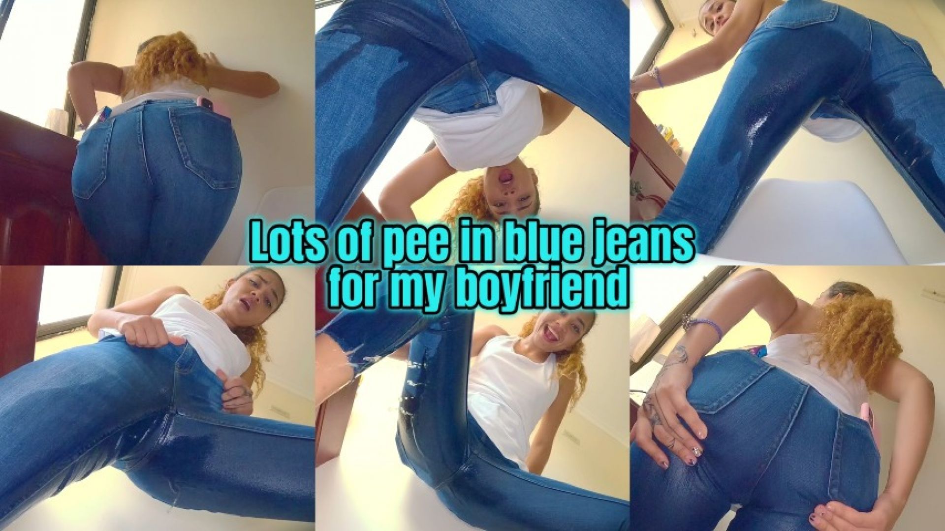 Lots of pee in blue jeans for my boyfriend