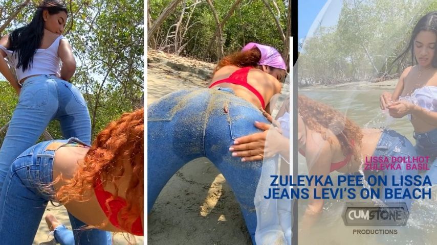 ZULEYKA PEE ON LISSA JEANS LEVI'S ON BEACH