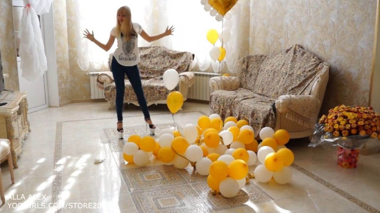 Destruction of balloons with nails and heels