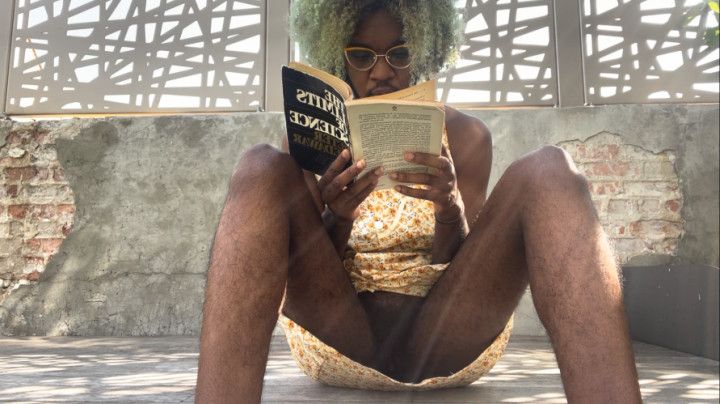 Hairy Girl Exposes Pussy Reading Outside