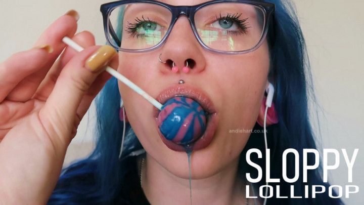 SLOPPY BLUE SPIT-ASMR LOLLIPOP SUCKING WITH DROOL-BIG LIPS