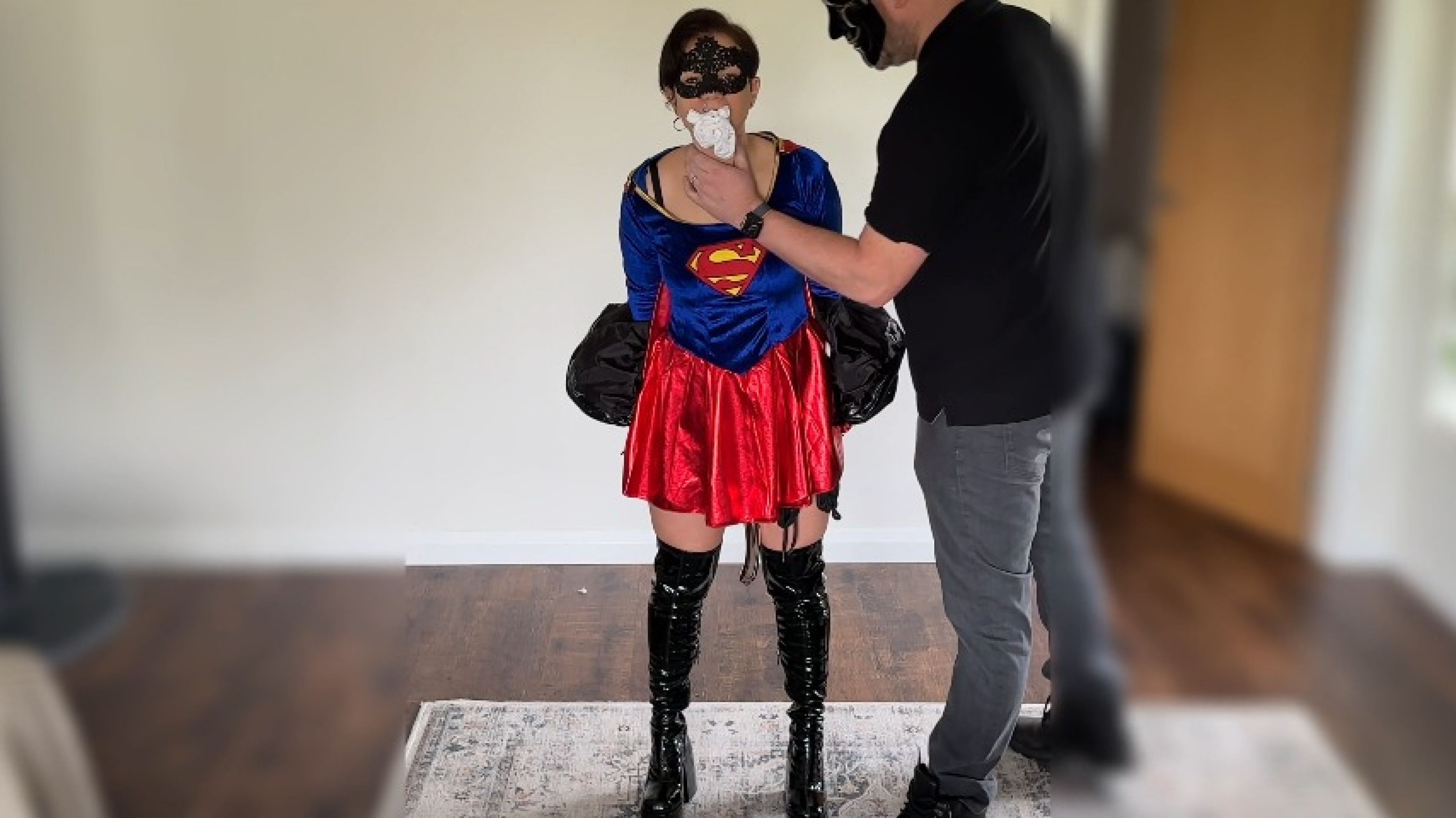 Super Heroine captured restrained gagged and groped flogged