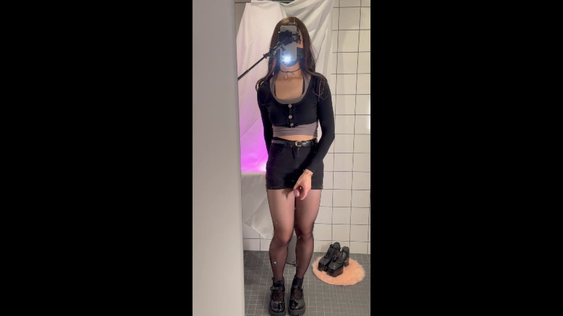 trying my new outfit cum in front of mirror