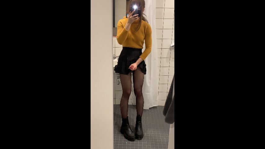 sissy handjob cum on mini skirt &amp; boots