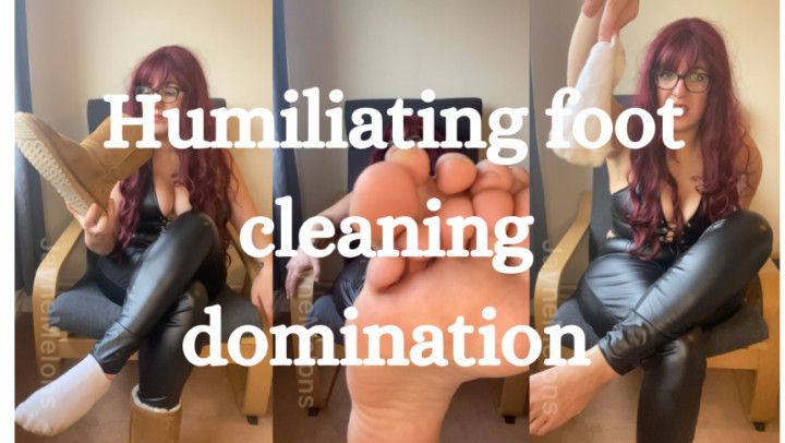 Humiliating feet cleaning slave