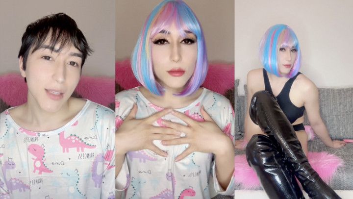 Cute asian femboy full sissification and makeup