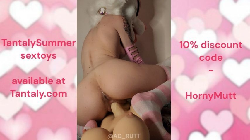 Horny puppy rides sex doll