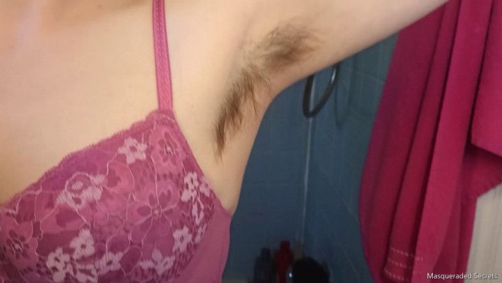 Showing Off Long Armpit Hair in My New Pink Bra HD