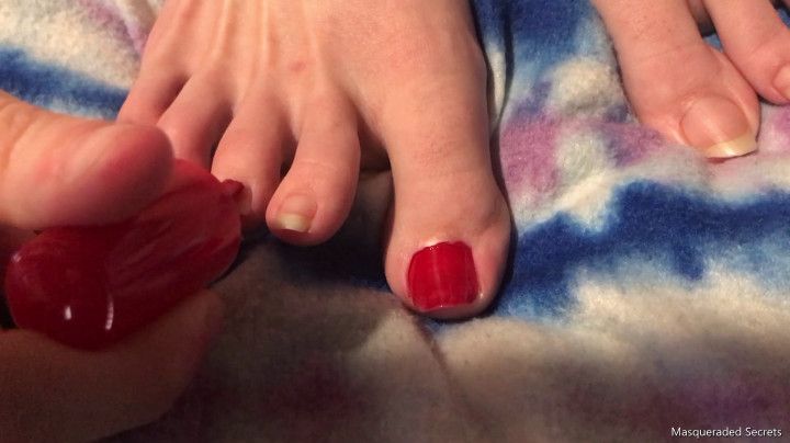 POV Painting My Long Toenails Bright Red