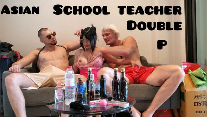 Squirt from double penetration Asian Thai school teacher