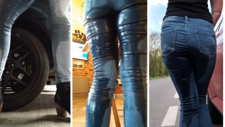 Public jeans wetting / pee compilation