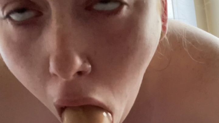 Sucking and fucking my thrusting dildo