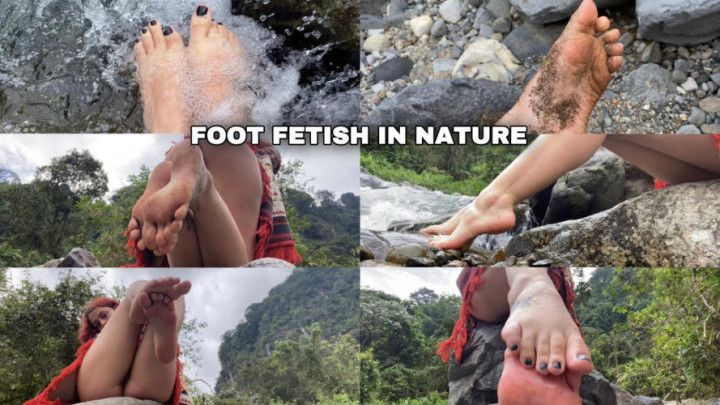 foot fetish in nature, river, sand, stone,masage