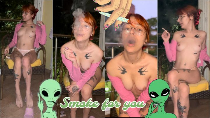 GINGER TEEN GIRL SMOKING IN THE STORM